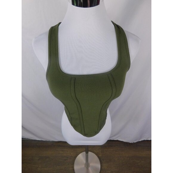 Green Ribbed Corset Crop Tank Square Neck Witchcore XS - Picture 3 of 10